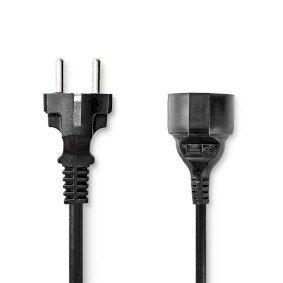 Power Cable | Plug with earth contact male | Plug with earth contact female | Straight | Straight | Nickel Plated | 2.00 m | Round | PVC | Black | Label