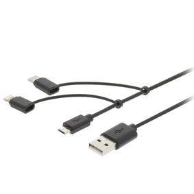 3-in-1 Sync and Charge Cable USB-A Male - Micro B Male 1 m Black + Lightning Adapter / Type-C Adapter