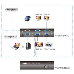 4-Port With Audio Support VGA Splitter Black